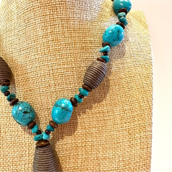 Coldwater Creek Boho Statement Necklace Faux Turquoise-dyed howlite stone lariat - Picture 9 of 13